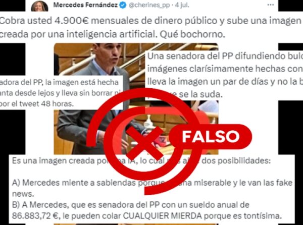La senadora del PP Mercedes Fernández no ha difós una imatge de Pedro Sánchez amb el mòbil generada amb IA
