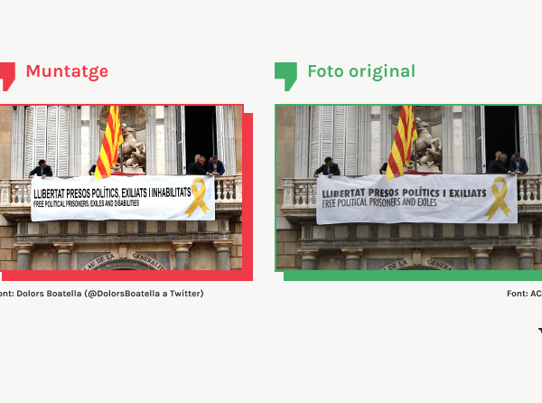 La foto de la pancarta por los «presos políticos, exiliados e inhabilitados» es un meme satírico