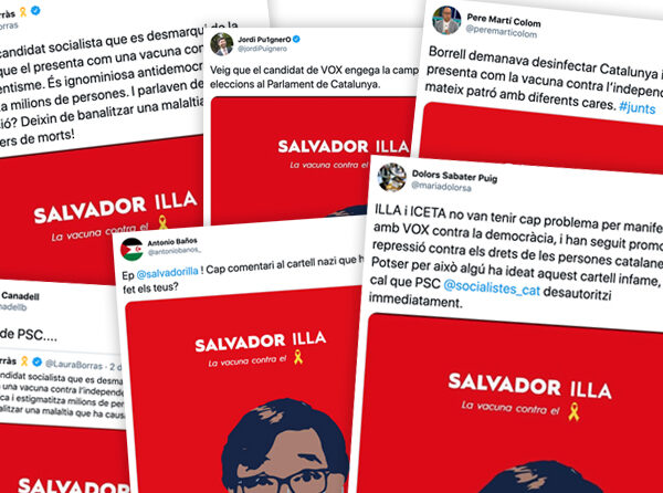 El cartell que presenta Illa com la vacuna contra els llaços grocs no és oficial del PSC