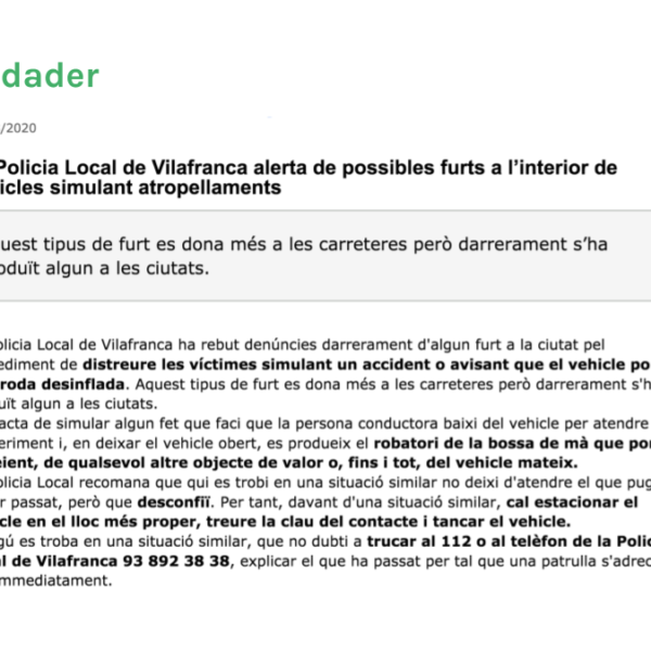 És veritat que a Vilafranca es va produir un robatori simulant un accident