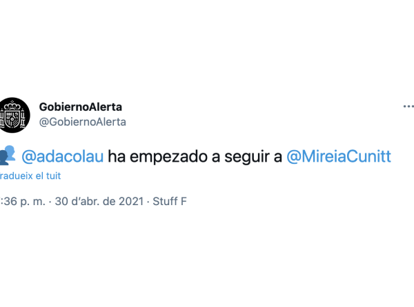 Aix&iacute; funciona GobiernoAlerta en registrar activitat d’un usuari que com Ada Colau hauria deixat Twitter