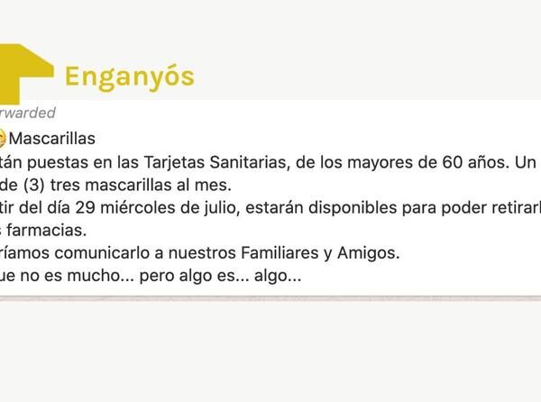 Catalunya no té previst regalar mascaretes als majors de 60 anys