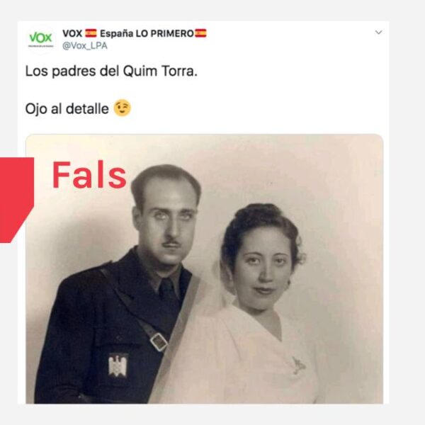 La foto viral d’un nuvi falangista no és del pare de Quim Torra