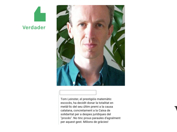 És veritat que aquest matemàtic escocès ha donat els diners d’un premi per a les despeses jurídiques del procés