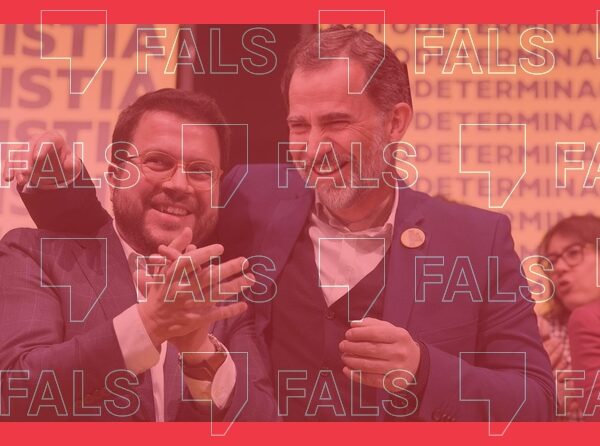 La imagen del abrazo entre Pere Aragonès y Felipe VI es un fotomontaje que reemplaza a Rufián por el monarca