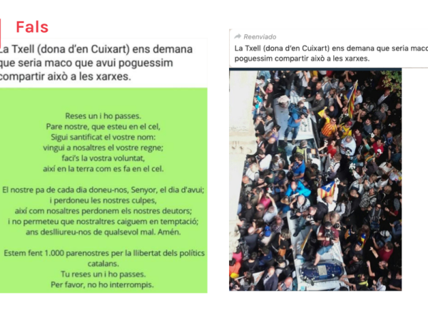 Fals: Txell Bonet, parella de Jordi Cuixart, no ha demanat compartir ni un parenostre ni aquesta foto