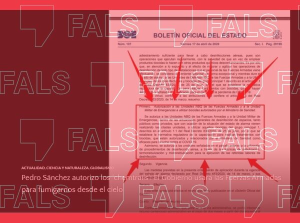 Pedro Sánchez no ha autoritzat l’ús de ‘chemtrails’, ni existeix un procediment conegut amb aquest nom