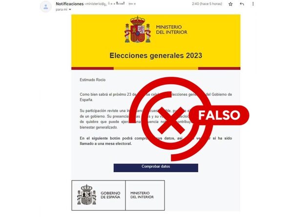 El Ministerio del Interior no está pidiendo una comprobación de datos para el 23-J, es una estafa de ‘phishing’