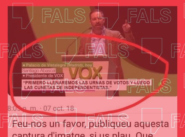 És fals que Santiago Abascal afirmés en un acte de Vox que ompliran “les cunetes d’independentistes”