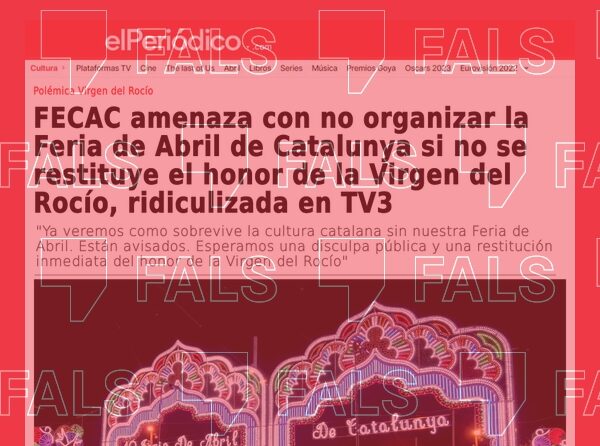 Es falso que FECAC haya amenazado con cancelar “la Feria de Abril de Catalunya si no se restituye el honor de la Virgen del Rocío”