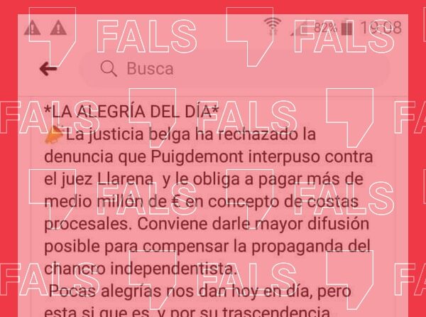No, Puigdemont no ha de pagar 500.000 euros &ldquo;en costos&rdquo; pel proc&eacute;s contra el jutge Llarena a B&egrave;lgica