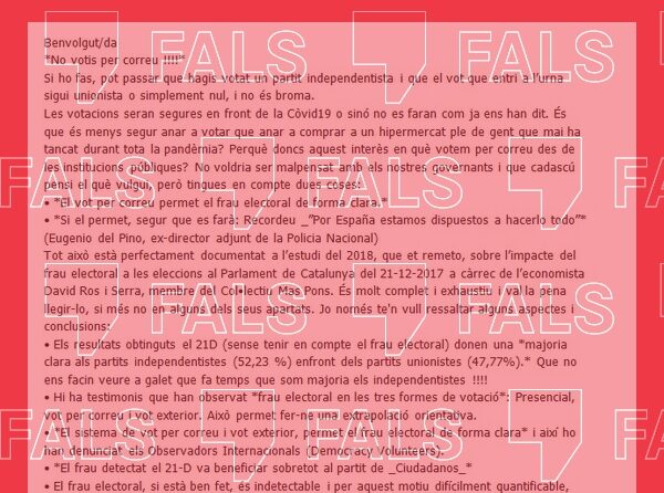 No hi ha proves que el vot per correu faciliti el frau “de forma clara”, com diu un missatge viral