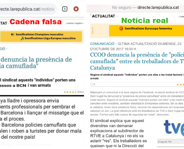Busca les 4 diferències entre aquesta cadena falsa de WhatsApp sobre la inseguretat a Barcelona i la notícia real