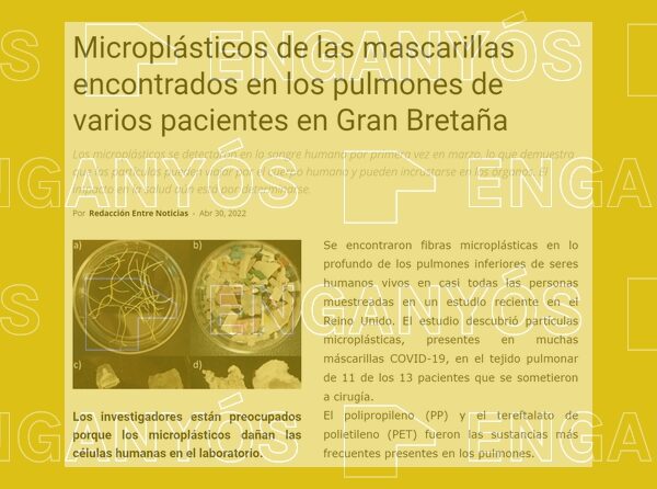 No hay evidencias de que los microplásticos encontrados en los pulmones de humanos provengan de las mascarillas