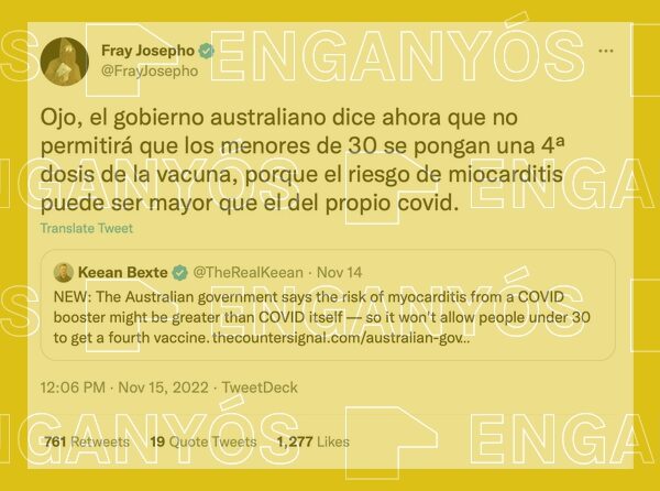 La cuarta dosis no se recomienda en menores de 30 años sanos, pero no hay evidencia que hayan aumentado los efectos adversos