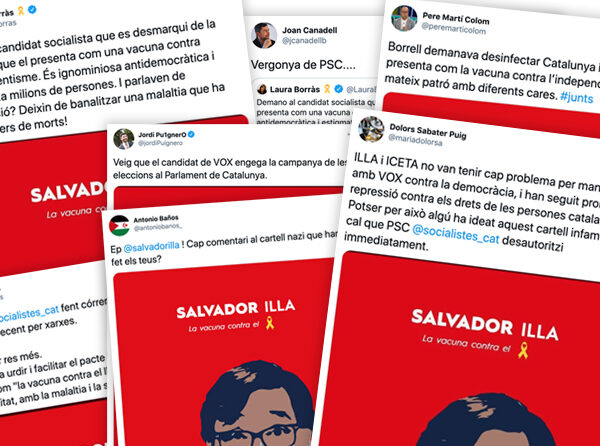 El cartel que presenta a Illa como la vacuna contra los lazos amarillos no es oficial del PSC