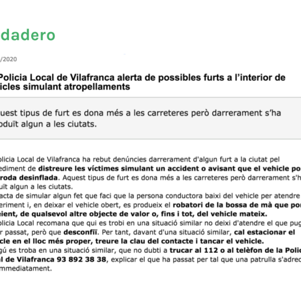 Es verdad que en Vilafranca se produjo un robo simulando un accidente