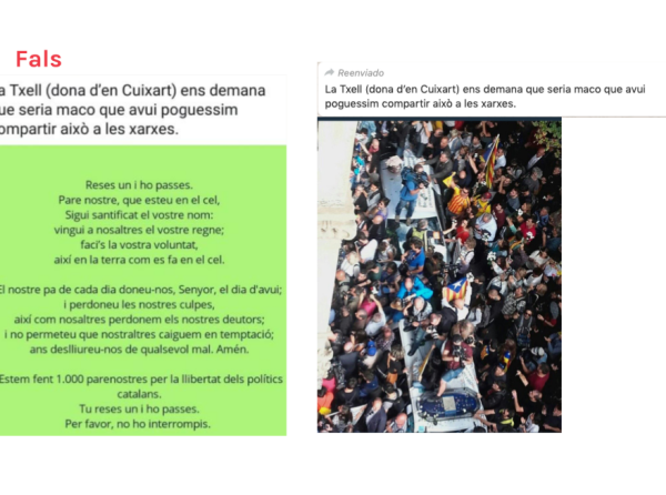 Falso: Txell Bonet, pareja de Jordi Cuixart, no ha pedido compartir ni un padrenuestro ni esta foto