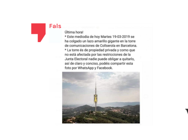 Falso: No han colgado un lazo amarillo en la Torre de Collserola