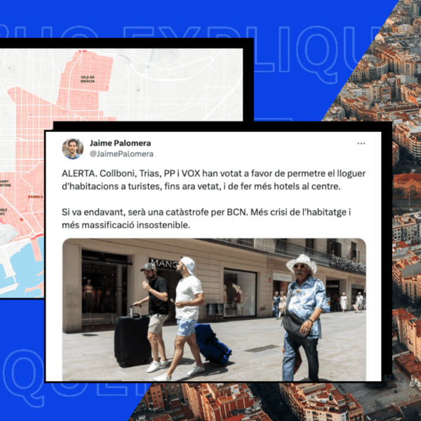 Captura de pantalla del tuit que afirma que s'ha aprovat obrir nous hotels al centre de Barcelona i permetre el lloguer d'habitacions a turistes.