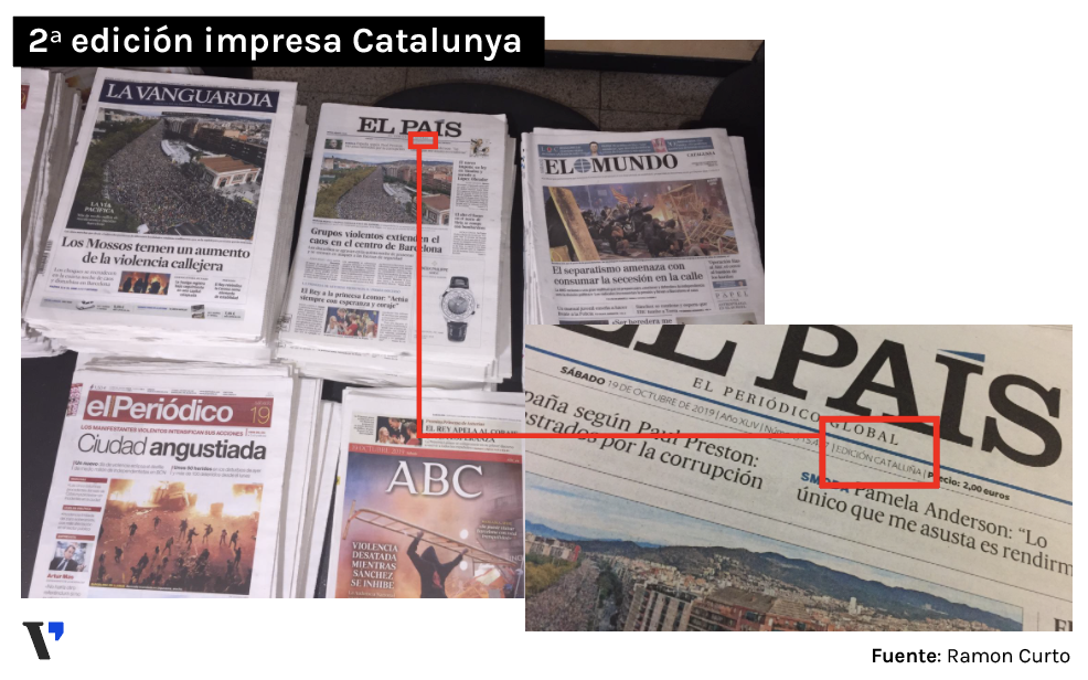 Foto cedida per Ramon Curto, infografista de El Periódico de Catalunya, amb els diaris que arriben a la redacció